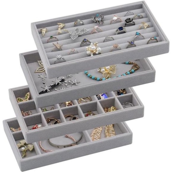 Velvet Jewelry Trays Organizer for Drawers, Small Stackable Jewelry Display Tray - Picture 1 of 7